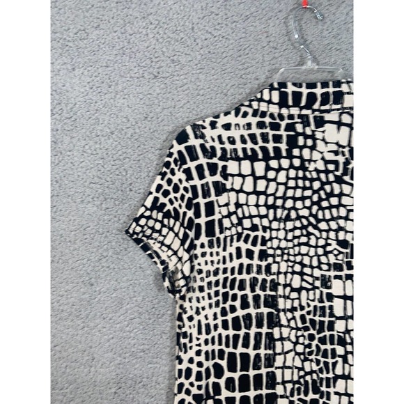 Chico's Travelers Dress Womens 1 Black Off White Button Up Short Sleeves Casual - Picture 3 of 13